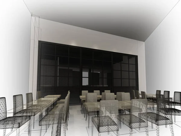 Restaurant, 3d tel çerçeve render tasarım kroki 