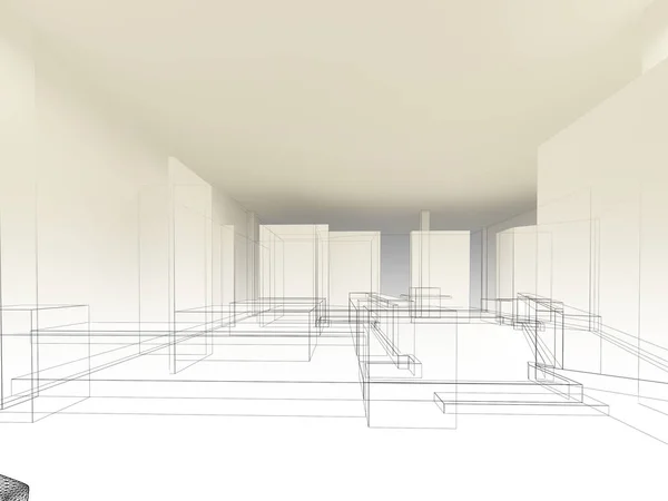Diseño de boceto de restaurante, 3d marco de alambre de renderizado —  Fotos de Stock