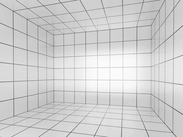 Witte ruimte met perspectief raster, 3d — Stockfoto