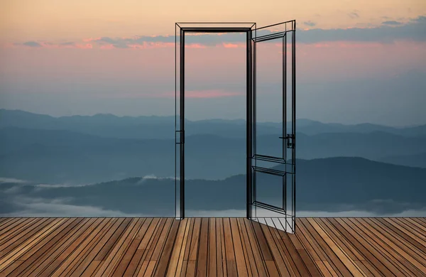 Paisagem atrás da porta de abertura — Fotografia de Stock