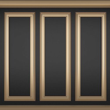 Dekorasyon klasik siyah duvar, 3d render 