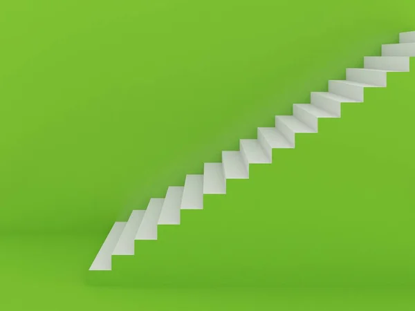 Witte trap in groene achtergrond, 3d rendering — Stockfoto