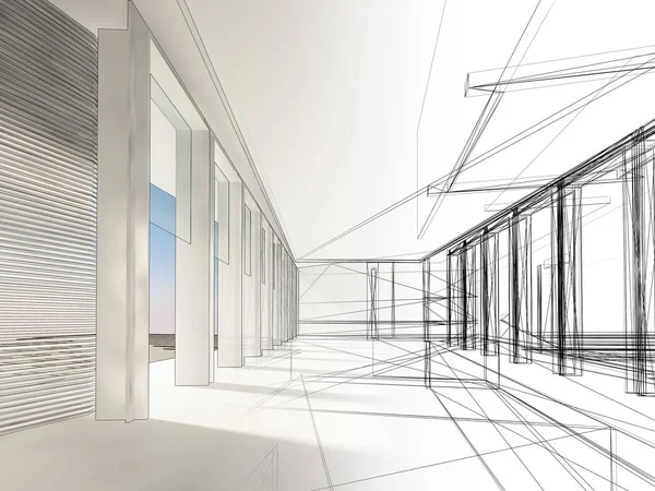 Boceto de diseño de la sala interior, 3d renderizado —  Fotos de Stock