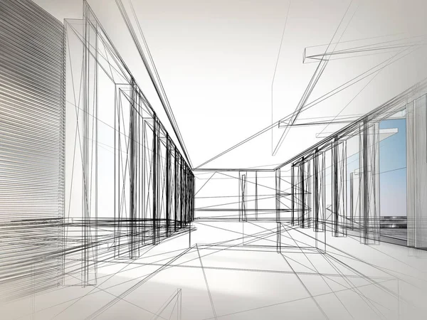 Návrh náčrtu vnitřní haly, 3D vykreslování — Stock fotografie