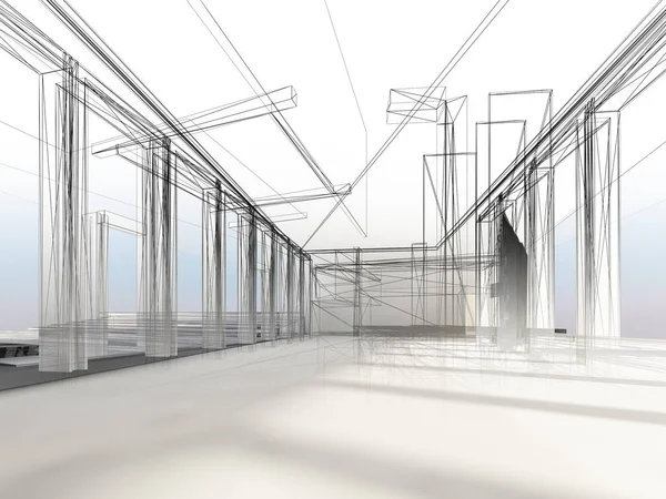 Skiss design av interiör hall, 3D-rendering — Stockfoto