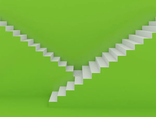 Białe schody w zielonym tle, renderowanie 3d — Zdjęcie stockowe