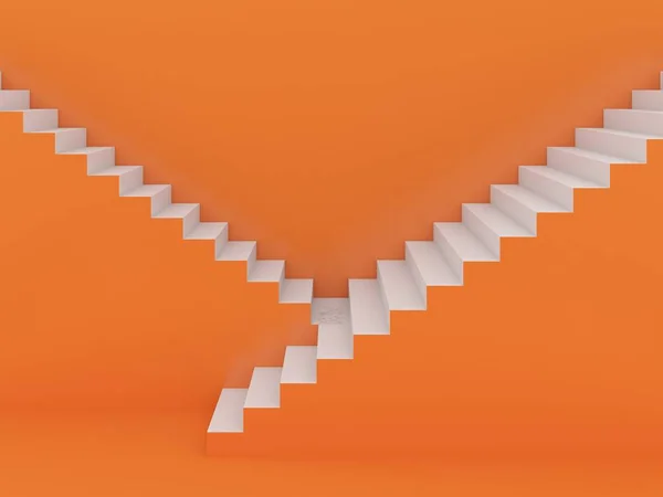 Weiße Treppe auf orangefarbenem Hintergrund, 3D-Darstellung — Stockfoto