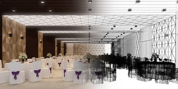 Salão de banquete 3d, renderização — Fotografia de Stock