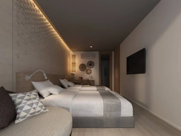 Desain sketsa abstrak dari kamar tidur interior, render 3d — Stok Foto