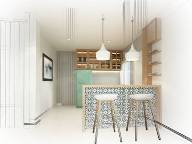 İç kilerlerin soyut çizim tasarımı, 3D görüntüleme 