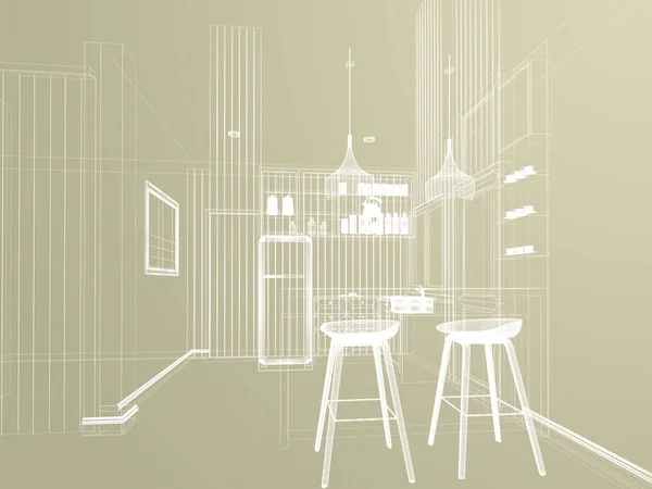 abstract sketch design of interior pantry ,3d rendering