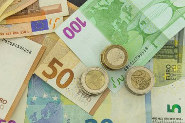 Avro banknotları ve sikkelerin karışımı
