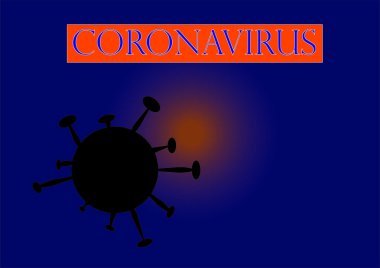 Mavi ve turuncu arkaplanda siyah Coronavirus