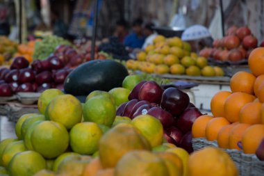 Ahmedabad / India / April 11, 2017: Colored fruits of different types in indian market