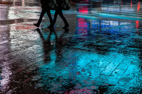 Colorful reflections of lights in the rain — Stock Photo, Image