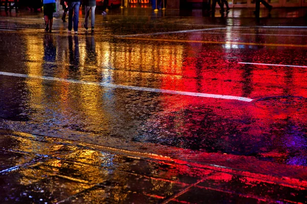 Colorful reflections of lights in the rain — Stock Photo, Image