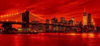 Panorama new York'ta kırmızı Tonalite gece