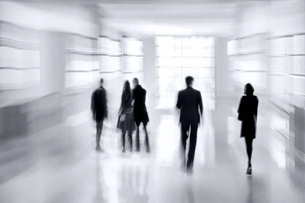 group of people in the lobby business center  in monochrome blue