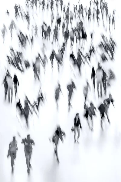 Group of people in the lobby business center in monochrome blue — Stock Photo, Image