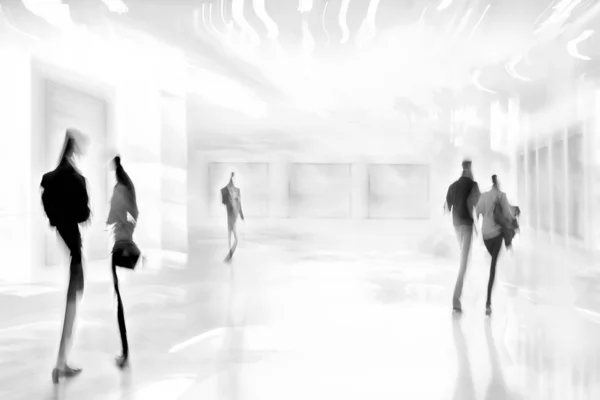 people in the art gallery center in monochrome blue tonality