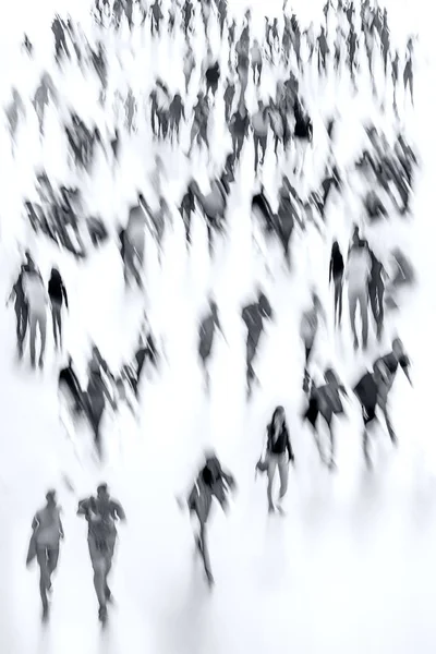 Group of people in the lobby business center in monochrome blue — Stock Photo, Image