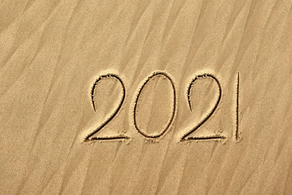 2021 Skriven Havets Sandstrand — Stockfoto