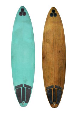 Vintage sörf tahtaları üzerinde beyaz izole 