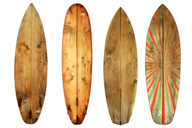 Vintage sörf tahtası üzerinde beyaz izole 