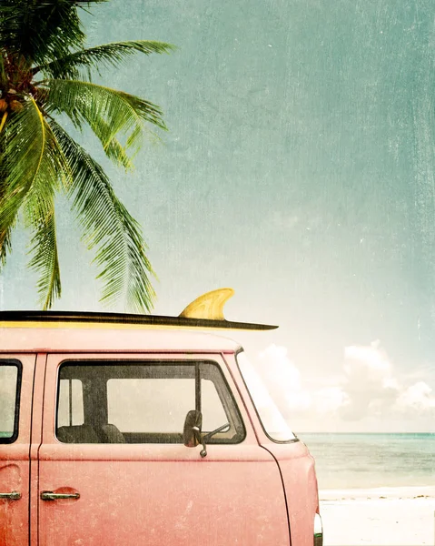 Vintage poster - car parked on the tropical beach