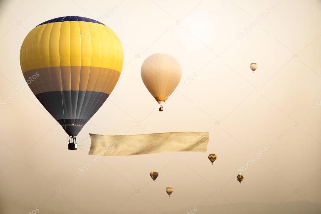 hot air balloons with blank flag