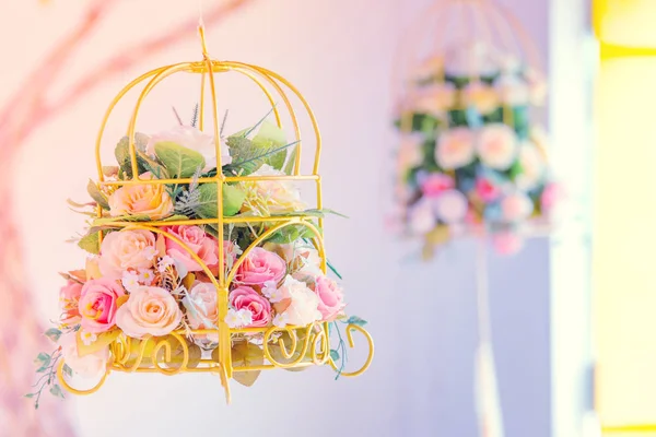 Vintage rose in hanging baskets decorative