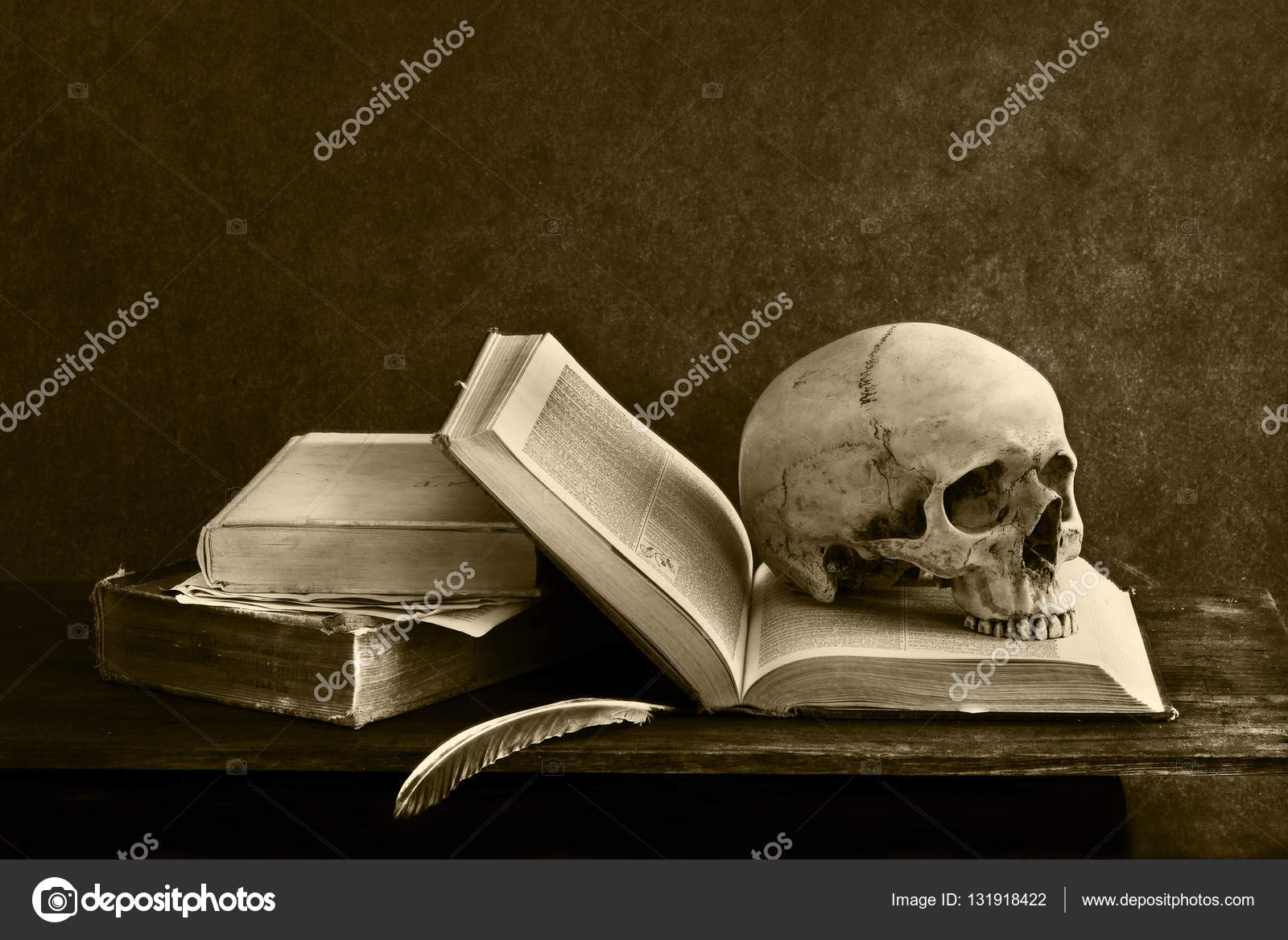 Skull Skeleton With Book Omn Desk Stock Photo C Jakkapan 131918422