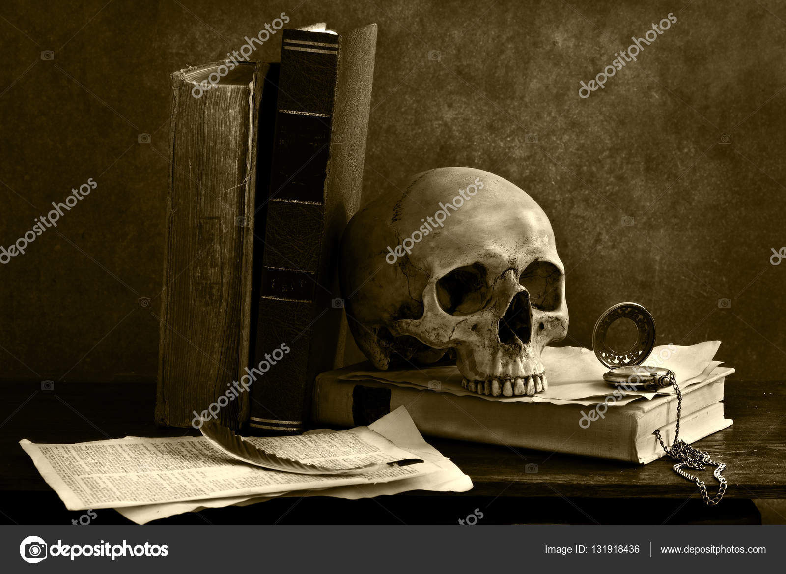 Human Skull Skeleton With Book Omn Desk Stock Photo C Jakkapan