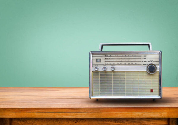 Old retro radio on table