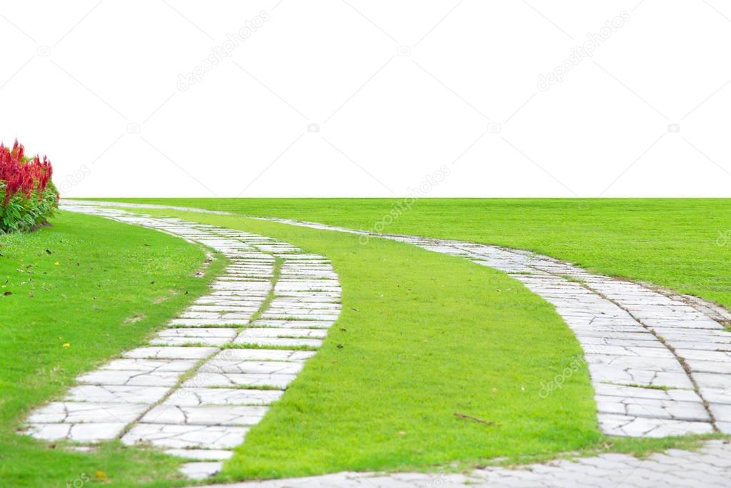 Garden stone path with grass 