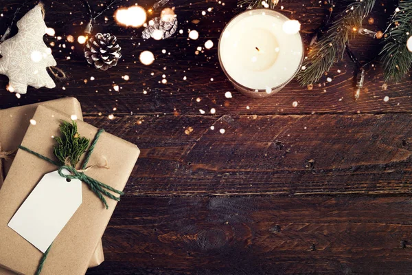 Boże Narodzenie obecny prezenty pudełko i rustykalne — Zdjęcie stockowe