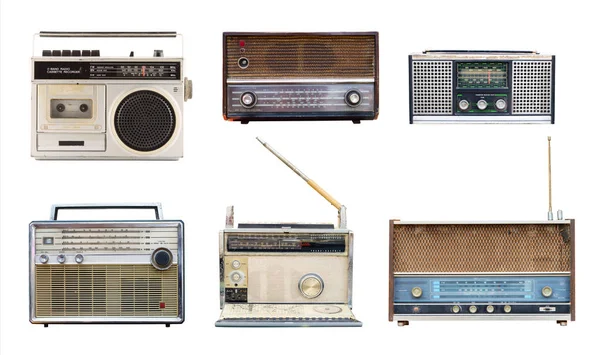 Sammlung Von Retro Radiogeräten Wegbeschneidung Von Objekten Isoliert Auf Weißem — Stockfoto