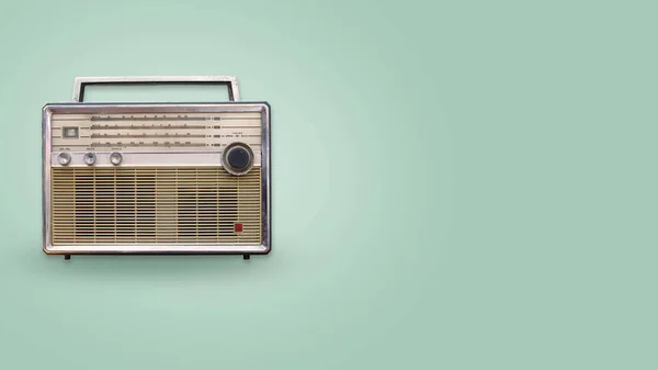 Rádio Vintage Sobre Fundo Cor Tecnologia Retro Flat Lay Cabeçalho — Fotografia de Stock