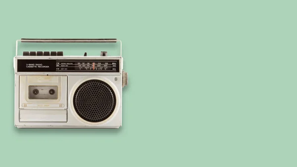 Radio Magnetofon Gracz Kolor Tła Retro Technologii Widok Płaski Świeckich — Zdjęcie stockowe