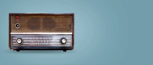Radio Vintage Sobre Fondo Color Tecnología Retro Plano Laico Encabezado — Foto de Stock