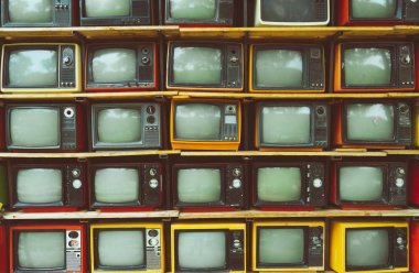 Desen duvar kazık vintage televizyon (Tv) - vintage filtre etkisi tarzı. Retro teknoloji.