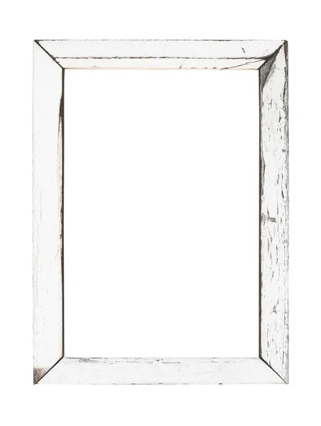 Vintage Wood Picture Frame White Paint Weathered Object Isolated Clipping — 스톡 사진