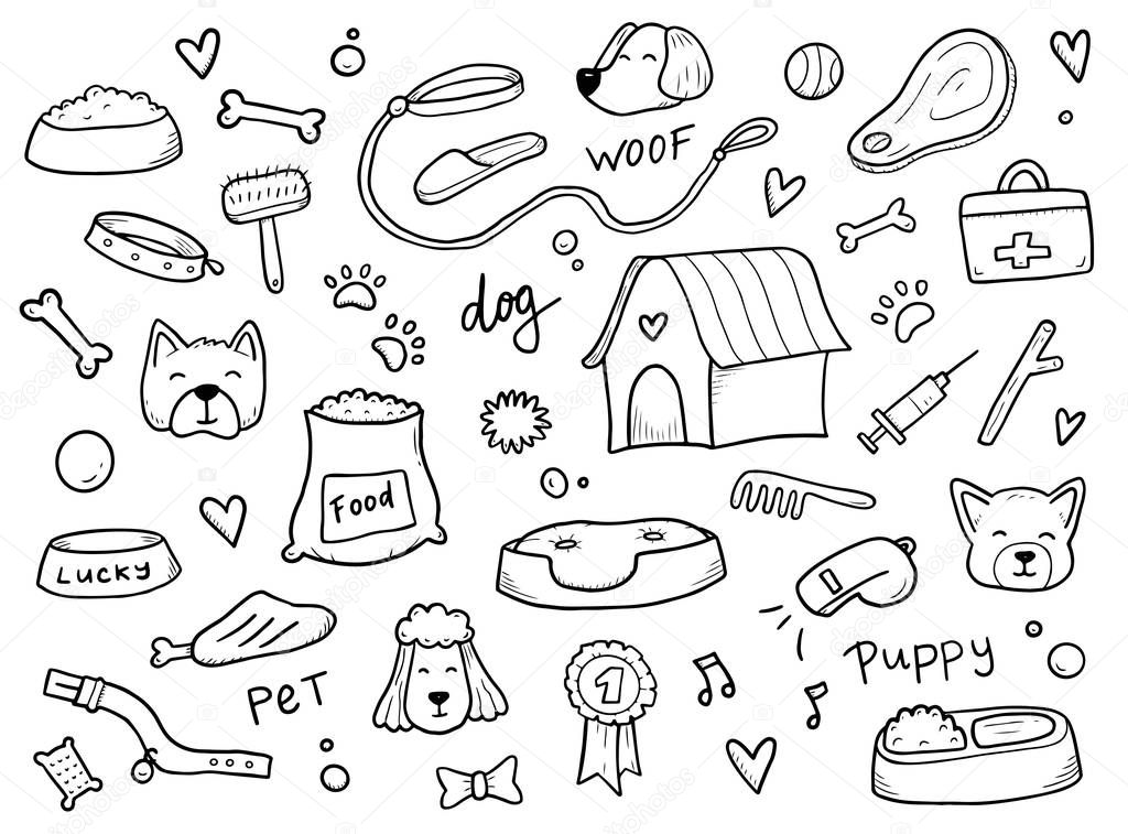 Hand drawn set of dog doodle