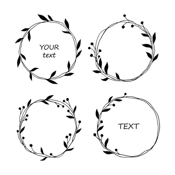 Hand drawn set of circle floral frame