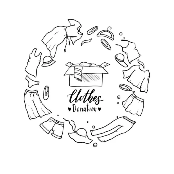 Hand drawn illustration of clothes donate, charity, care concept. — 스톡 벡터