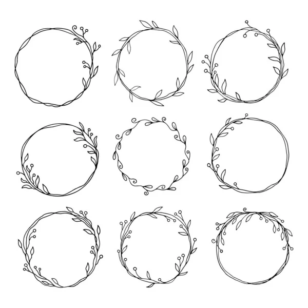 Handgetekende set van cirkel bloemkader — Stockvector