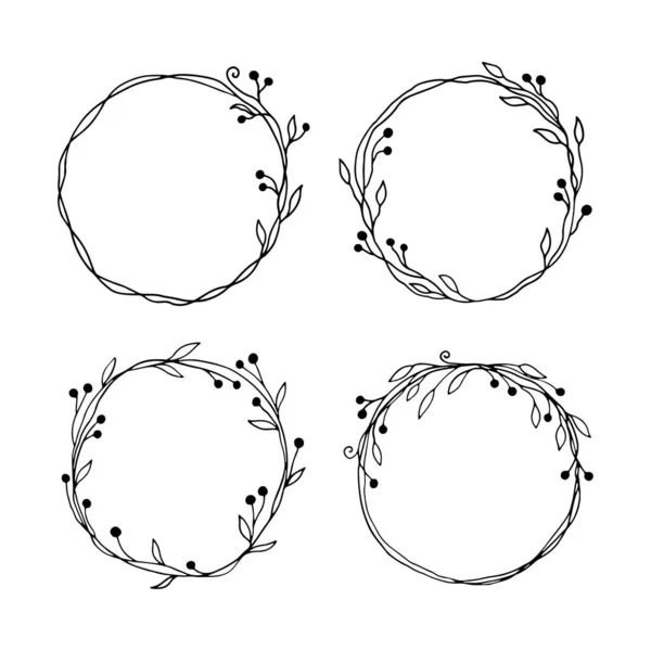 Handgetekende set van cirkel bloemkader — Stockvector