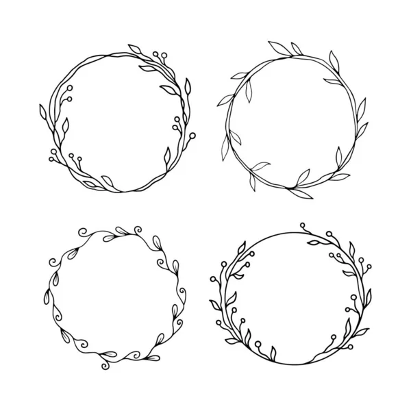 Hand drawn set of circle floral frame — 스톡 벡터