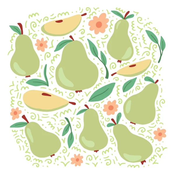 Cartoon style green pear. Векторная иллюстрация — стоковый вектор