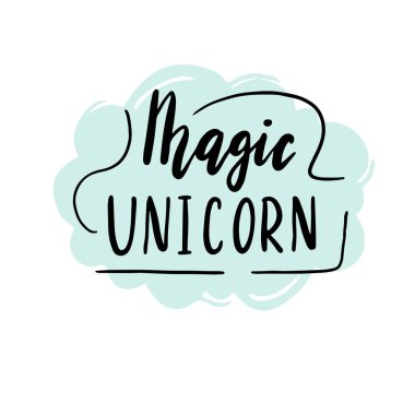 Tek boynuzlu at yazıları. Vektör illüstrasyonu